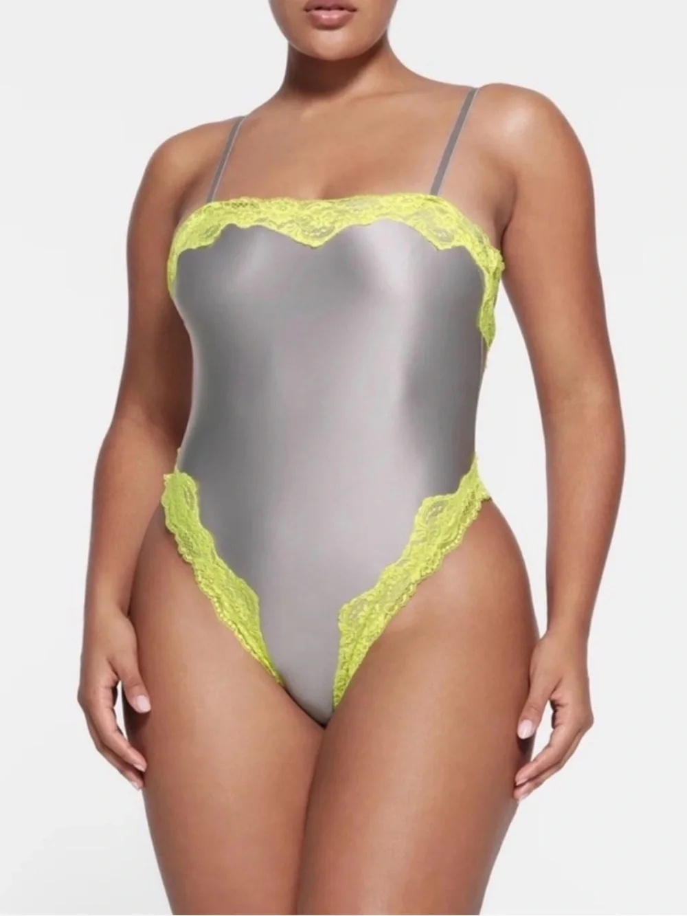 SKIMS LACE SWIM CAMI ONE PIECE | CHROME XXSMALL